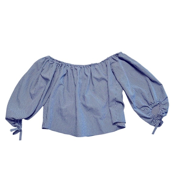 Zara | Women's Blue Gingham Off-Shoulder Crop Top Size Small - Picture 4 of 6